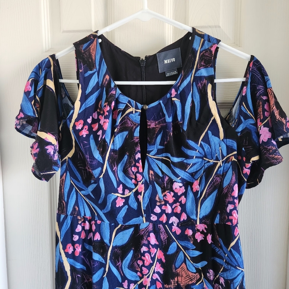 Anthropologie Maeve Elia‎ Short Sleeve Midi Dress Size US 4 Floral Cold Shoulder - Picture 7 of 12